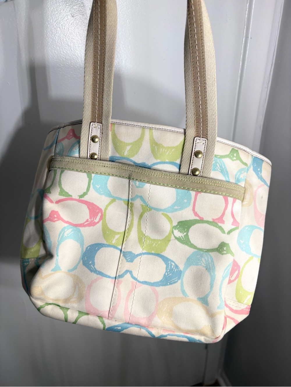 Vintage Coach Tote Bag in Pastel Multi-Color - Picture 4 of 7